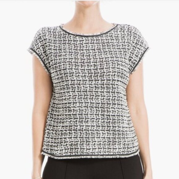 Max Studio Back Cream Tweed Raw Edging Extended Cap Sleeve Shell, Size X… - Picture 5 of 6